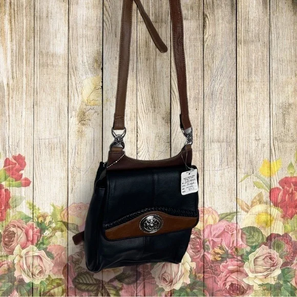 Carroll Collection Black Brown Leather Crossbody Bag - Picture 3 of 16
